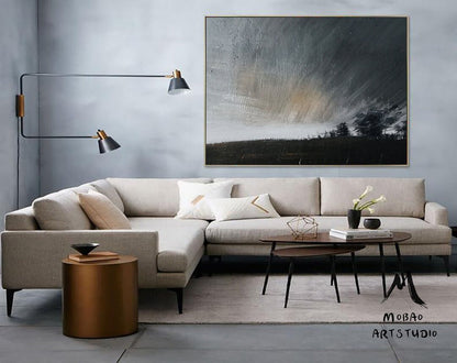 Original Gray Sky Abstract Painting, Large Sky Painting,Large Wall Art Abstract Oil Painting,Extra Black Abstract Painting Sofa Wall Art