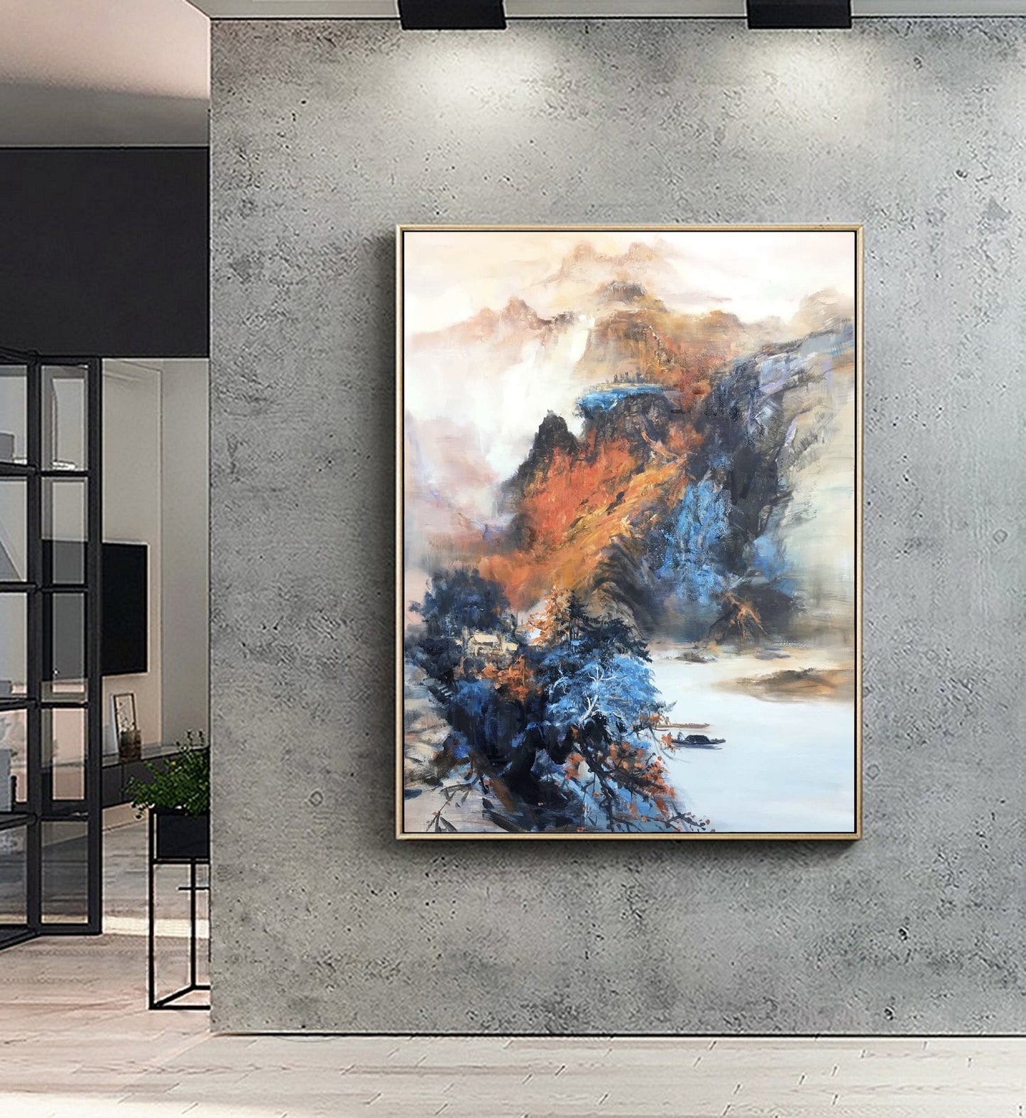 Large Landscape abstract painting,Living room art painting.Original Waterfall landscape painting,Large mountain landscape painting on Canvas
