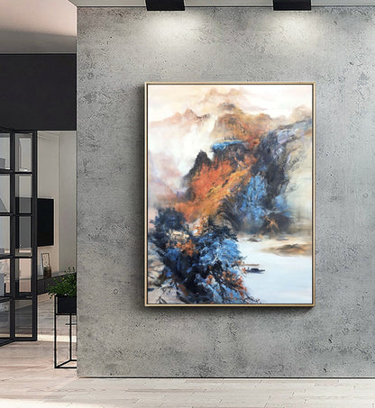 Large Landscape abstract painting,Living room art painting.Original Waterfall landscape painting,Large mountain landscape painting on Canvas