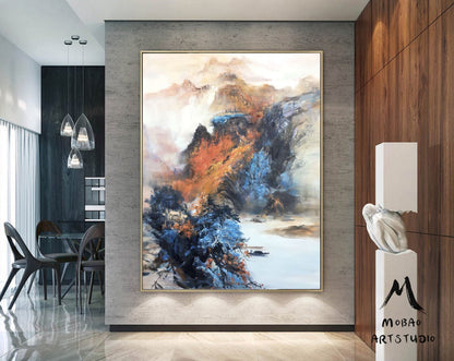 Large Landscape abstract painting,Living room art painting.Original Waterfall landscape painting,Large mountain landscape painting on Canvas
