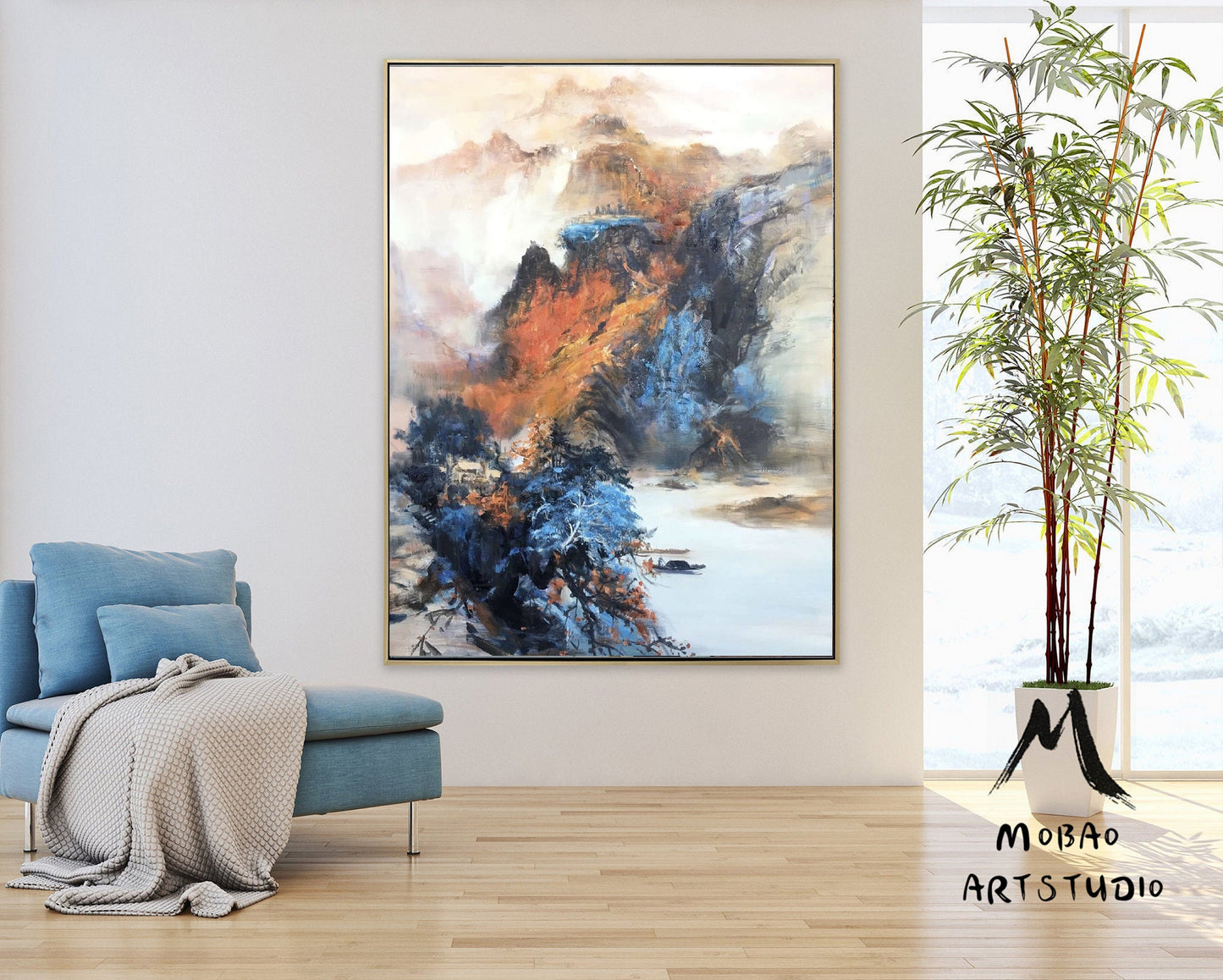 Large Landscape abstract painting,Living room art painting.Original Waterfall landscape painting,Large mountain landscape painting on Canvas