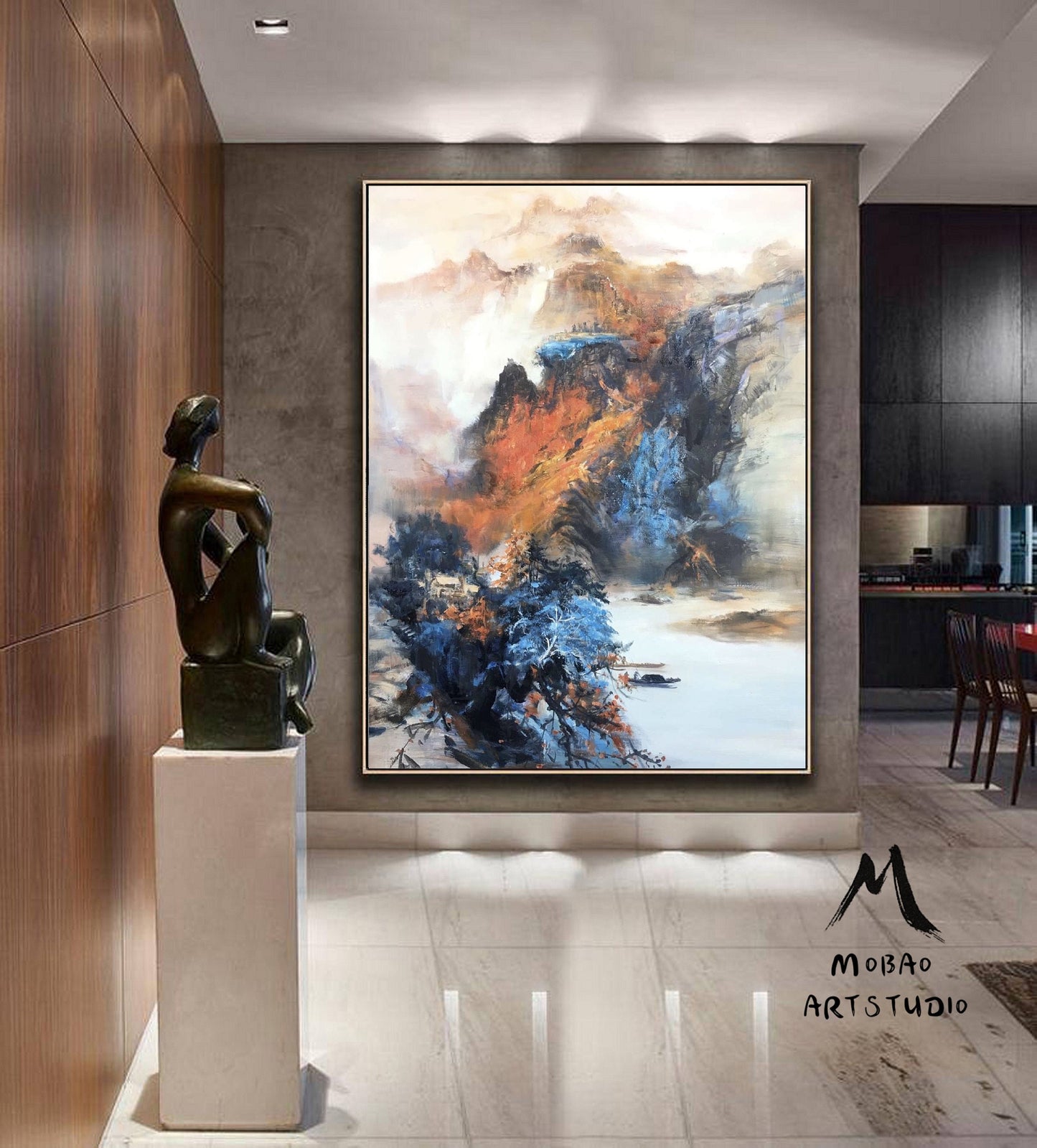 Large Landscape abstract painting,Living room art painting.Original Waterfall landscape painting,Large mountain landscape painting on Canvas