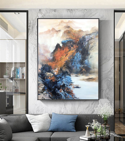 Large Landscape abstract painting,Living room art painting.Original Waterfall landscape painting,Large mountain landscape painting on Canvas