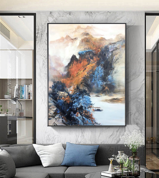 Large Landscape abstract painting,Living room art painting.Original Waterfall landscape painting,Large mountain landscape painting on Canvas