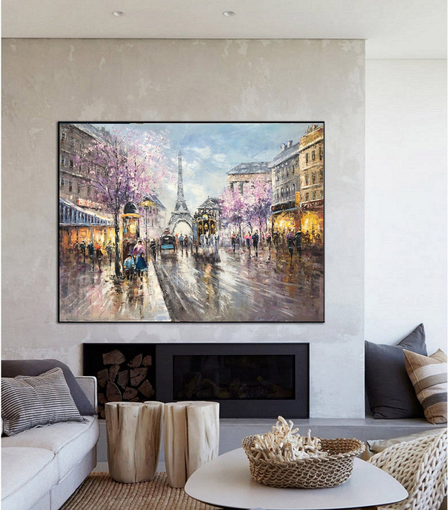 Paris City Landscape Oil Painting, Original Paris City Art Painting,People Walking In The Bustling Streets Of Paris,Living room art painting