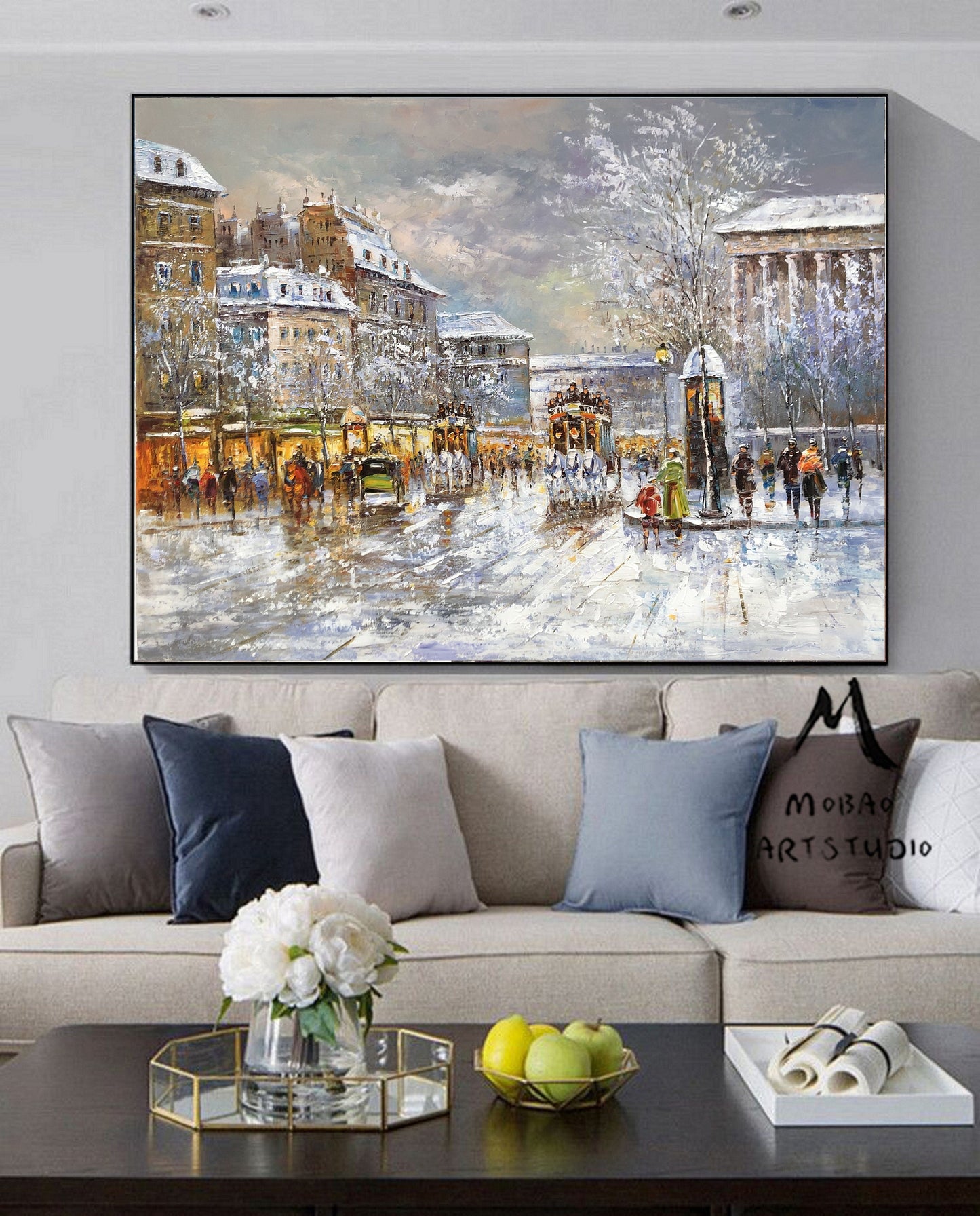 Paris City Landscape Oil Painting, Original Paris City Art Painting,People Walking In The Bustling Streets Of Paris, Christmas gift.