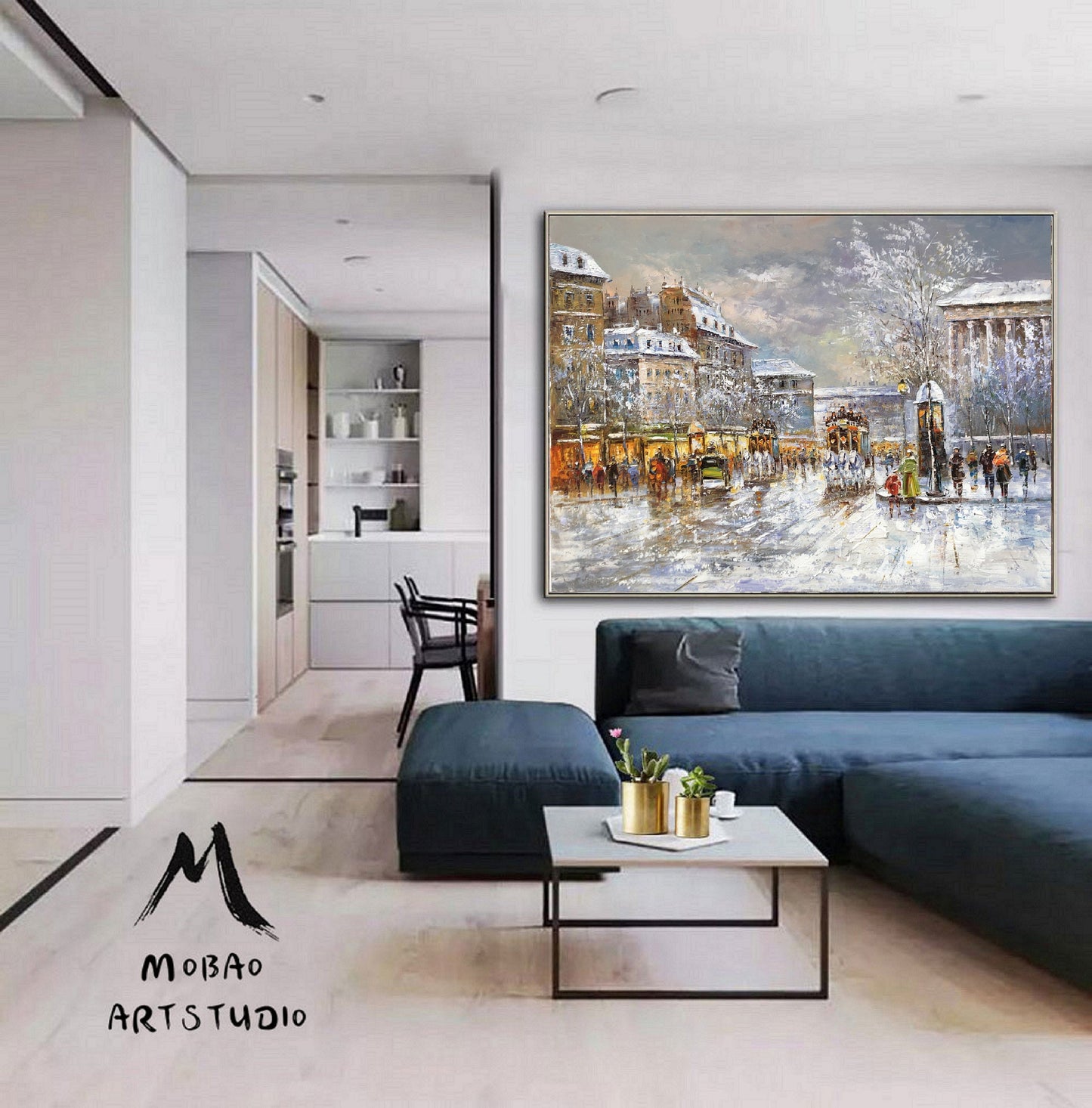 Paris City Landscape Oil Painting, Original Paris City Art Painting,People Walking In The Bustling Streets Of Paris, Christmas gift.