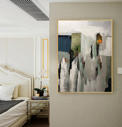 Original Abstract Painting, Gray White Painting, Contemporary Art, Green Abstract Painting, Minimalist Painting, Large Wall Canvas Painting