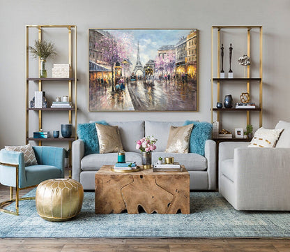 Paris City Landscape Oil Painting, Original Paris City Art Painting,People Walking In The Bustling Streets Of Paris,Living room art painting