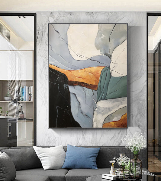 Large Original Abstract Painting, Gary Green Abstract Painting, Minimalist Abstract Painting, Gold Oil Painting, Large Living Room Sofa Art