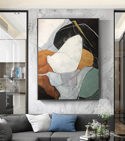 Original Abstract Painting, Minimalist Painting, Large Abstract Painting, White Painting Gold Abstract Painting, Large Wall Canvas Painting