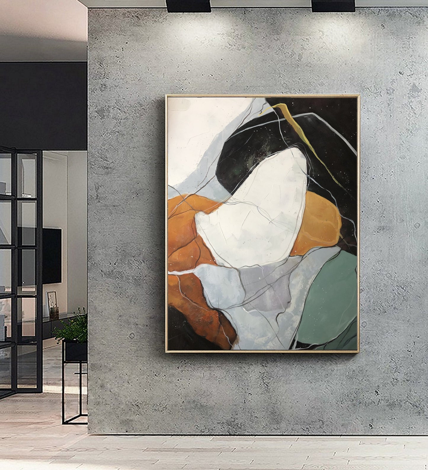 Original Abstract Painting, Minimalist Painting, Large Abstract Painting, White Painting Gold Abstract Painting, Large Wall Canvas Painting