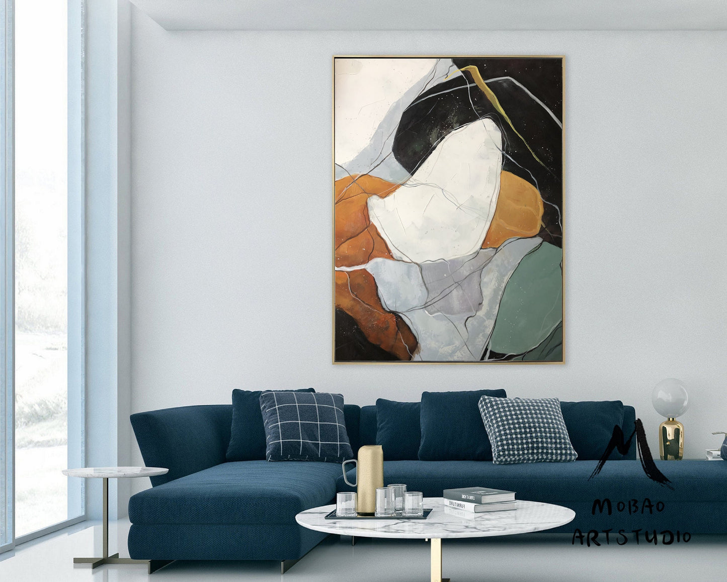 Original Abstract Painting, Minimalist Painting, Large Abstract Painting, White Painting Gold Abstract Painting, Large Wall Canvas Painting