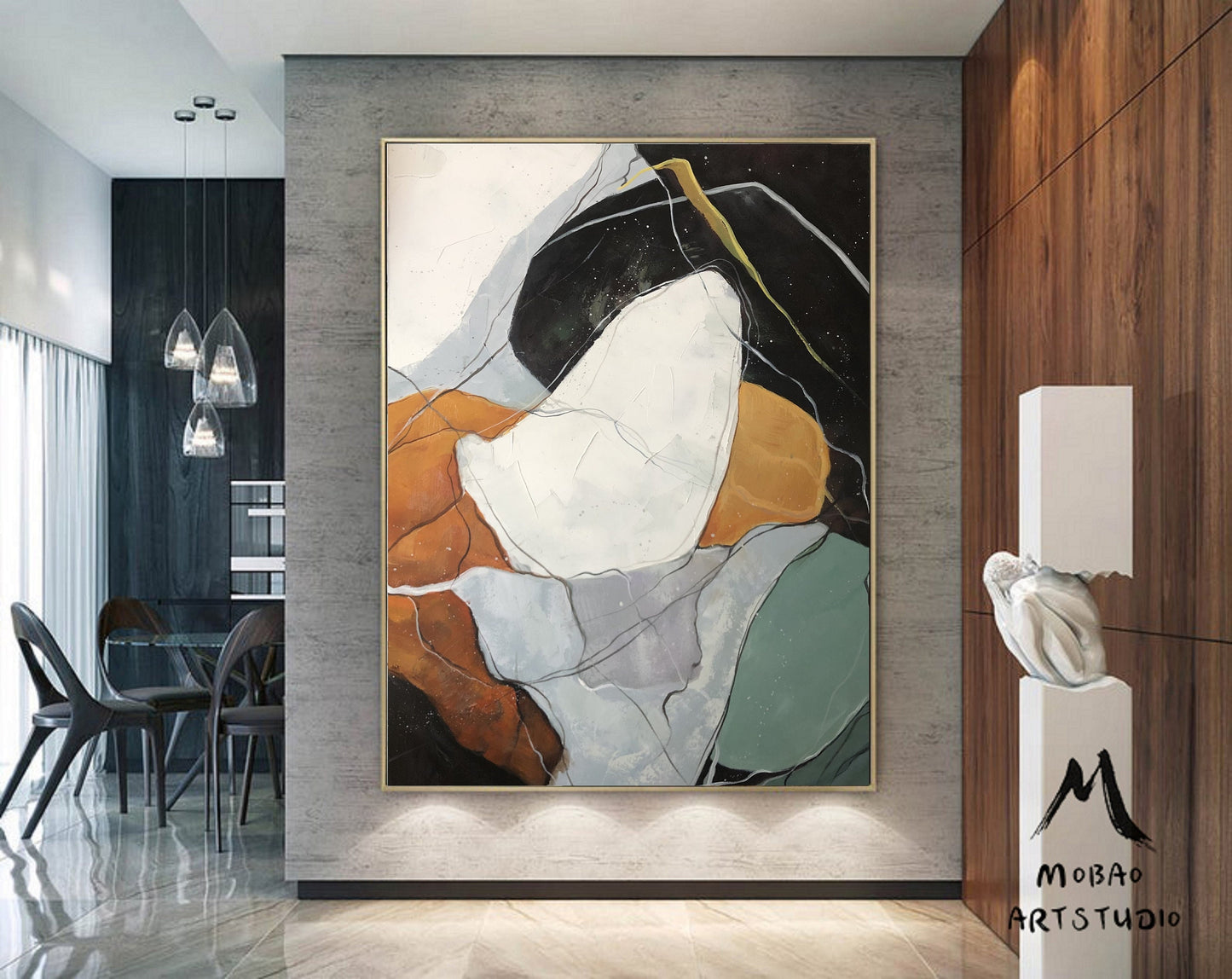 Original Abstract Painting, Minimalist Painting, Large Abstract Painting, White Painting Gold Abstract Painting, Large Wall Canvas Painting