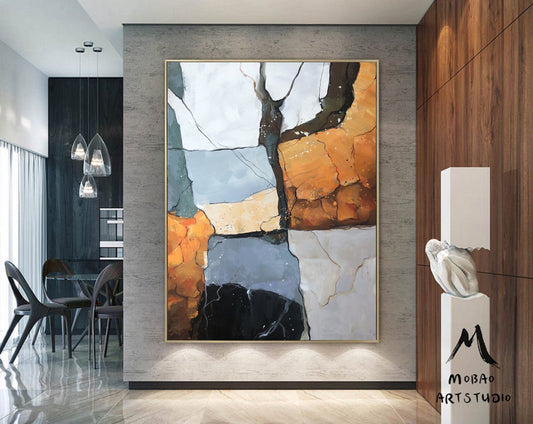 Large Abstract Painting, Gold Abstract Painting, Original Minimalist Abstract Painting, Green Oil Painting, Large Living Room Sofa Wall Art