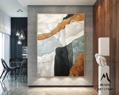 Original Abstract Painting,Green Painting White Painting, Minimalist Painting, Large Abstract Painting, Living Room Wall Art #Sea of clouds