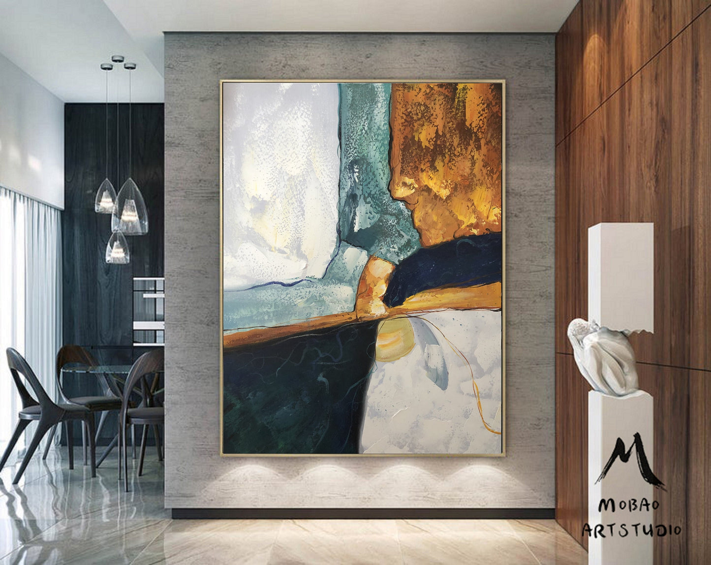 Original Abstract Painting, Minimalist Painting, Large Abstract Painting, Green Painting Gold Painting,Large Wall Canvas Painting #Great Man