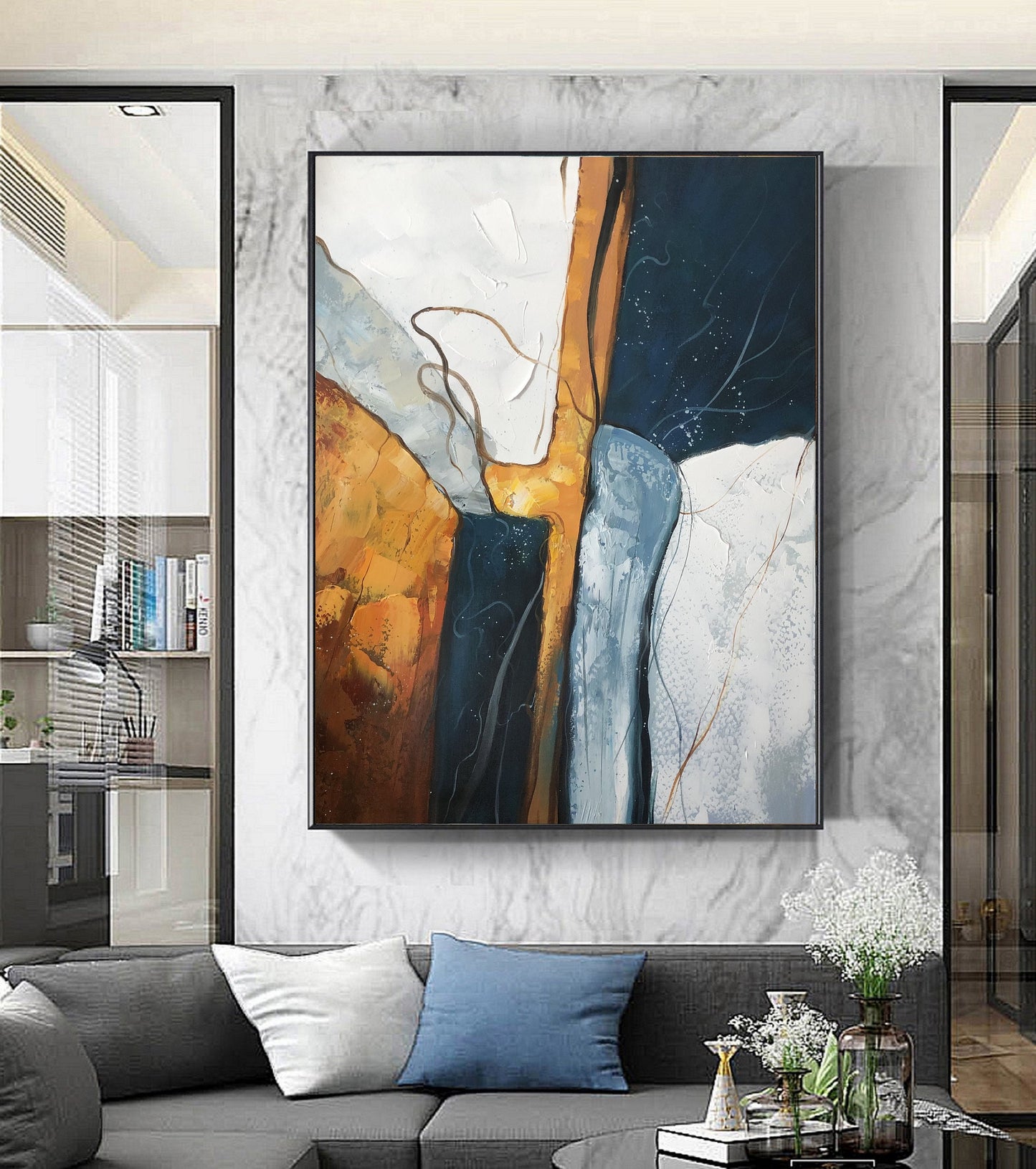 Large Abstract Painting,Dark Green Painting Gold Painting, Minimalist Painting,Original Abstract Painting, Living Room Wall Art #Volcano