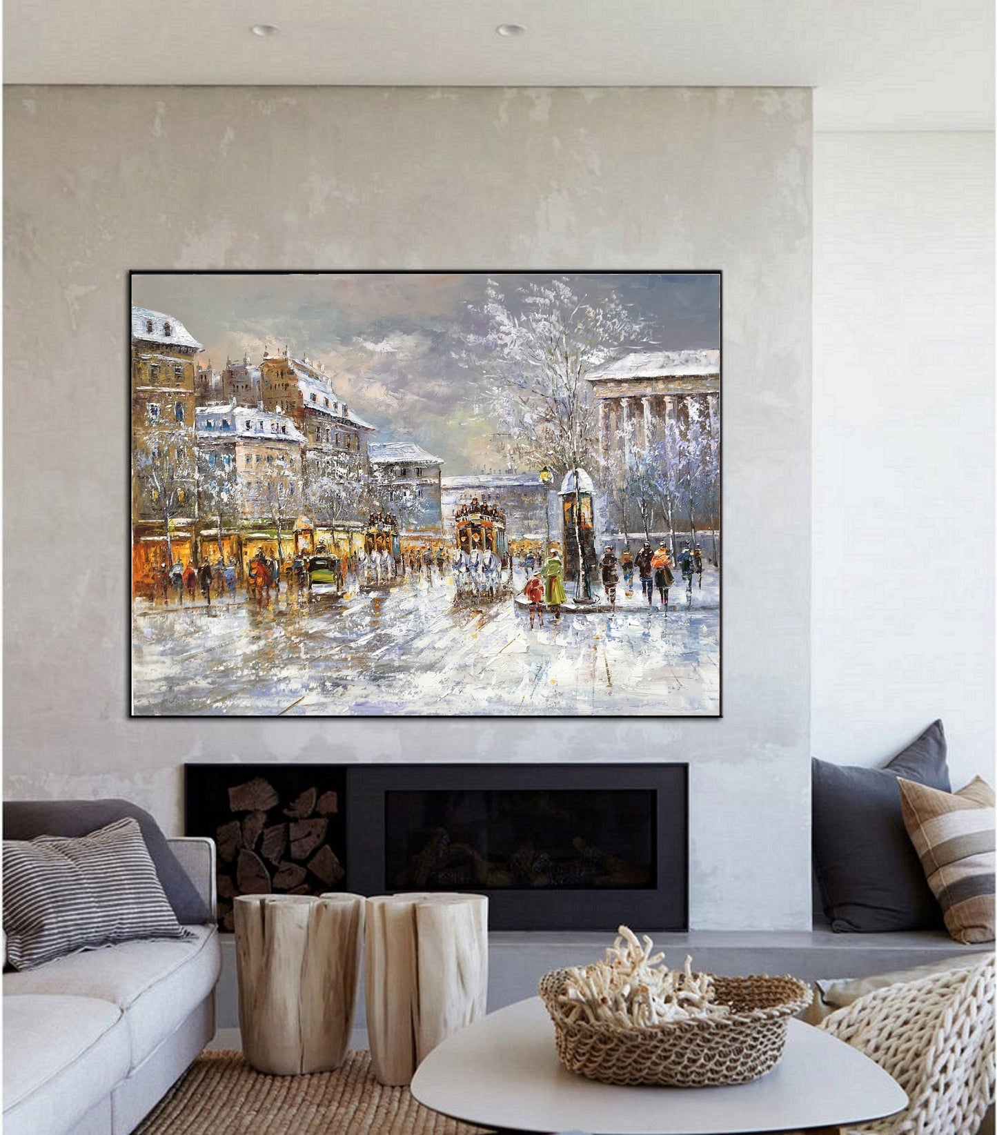 Paris City Landscape Oil Painting, Original Paris City Art Painting,People Walking In The Bustling Streets Of Paris, Christmas gift.