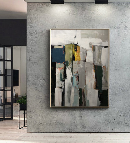 Original Abstract Painting, Gray White Painting,Green Abstract Painting, Minimalist Painting, Large Wall Canvas Painting, Contemporary Art
