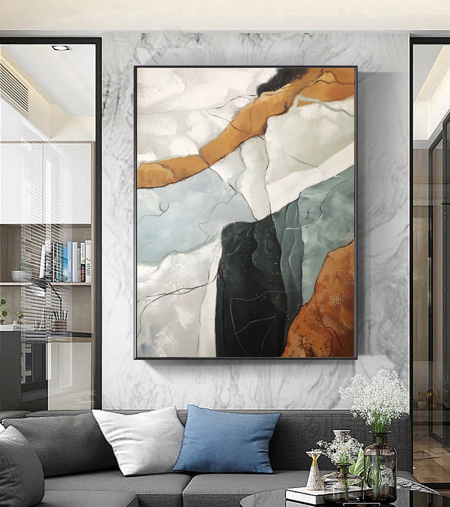 Original Abstract Painting,Green Painting White Painting, Minimalist Painting, Large Abstract Painting, Living Room Wall Art #Sea of clouds