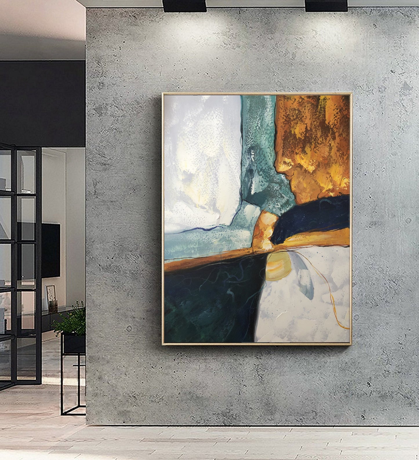 Original Abstract Painting, Minimalist Painting, Large Abstract Painting, Green Painting Gold Painting,Large Wall Canvas Painting #Great Man