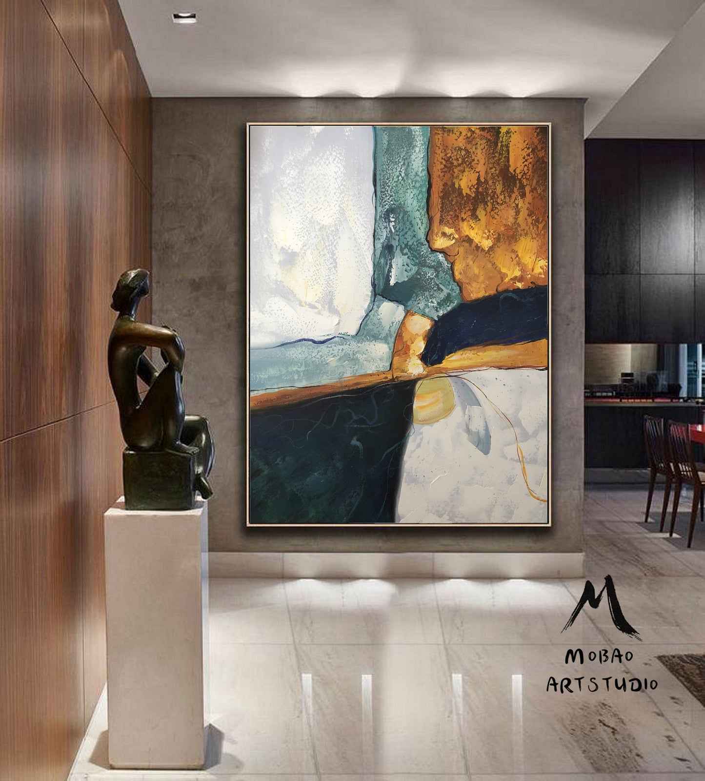 Original Abstract Painting, Minimalist Painting, Large Abstract Painting, Green Painting Gold Painting,Large Wall Canvas Painting #Great Man