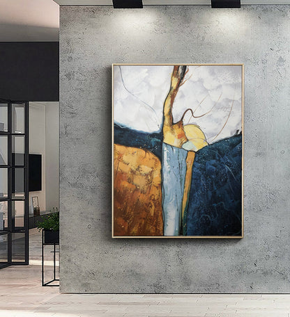 Large Abstract Painting,Dark Blue Painting Gold Painting, Minimalist Painting,Original Abstract Painting, Living Room Wall Art #Waterfall