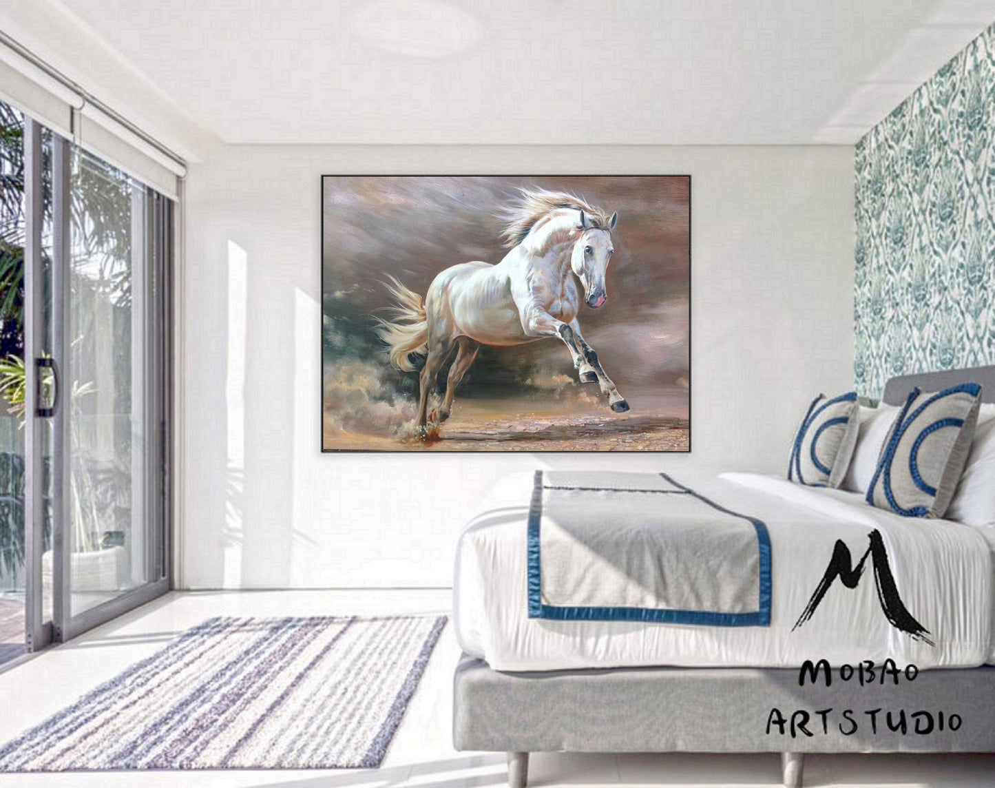 White Horse Painting Large Canvas Art Horse Decor Horse Oil Painting Large Oil Painting Horse Wall Art Large Wall Art Living Room Art #M5140