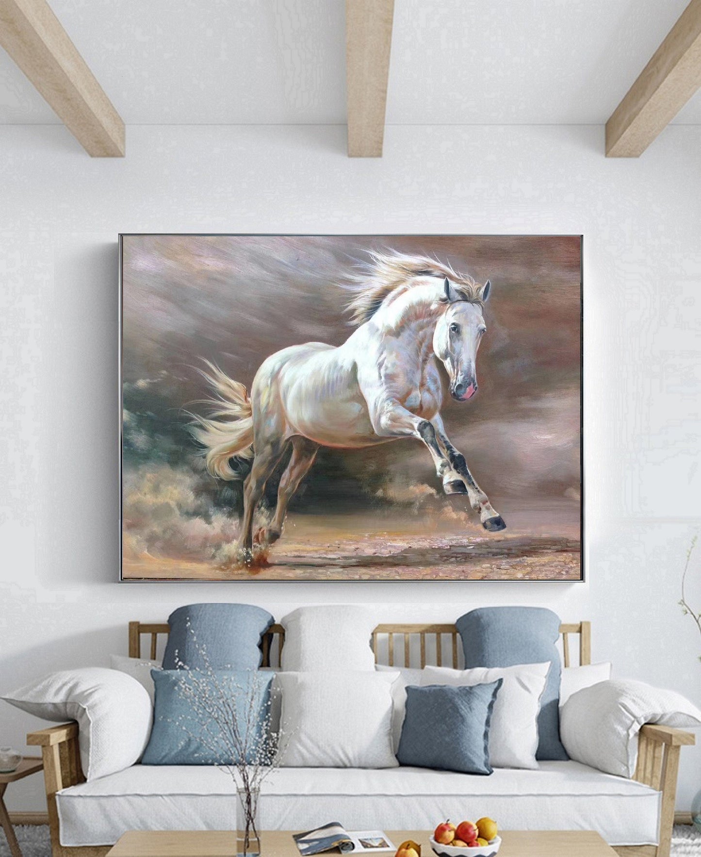 White Horse Painting Large Canvas Art Horse Decor Horse Oil Painting Large Oil Painting Horse Wall Art Large Wall Art Living Room Art #M5140
