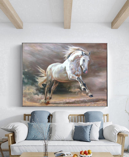 White Horse Painting Large Canvas Art Horse Decor Horse Oil Painting Large Oil Painting Horse Wall Art Large Wall Art Living Room Art #M5140