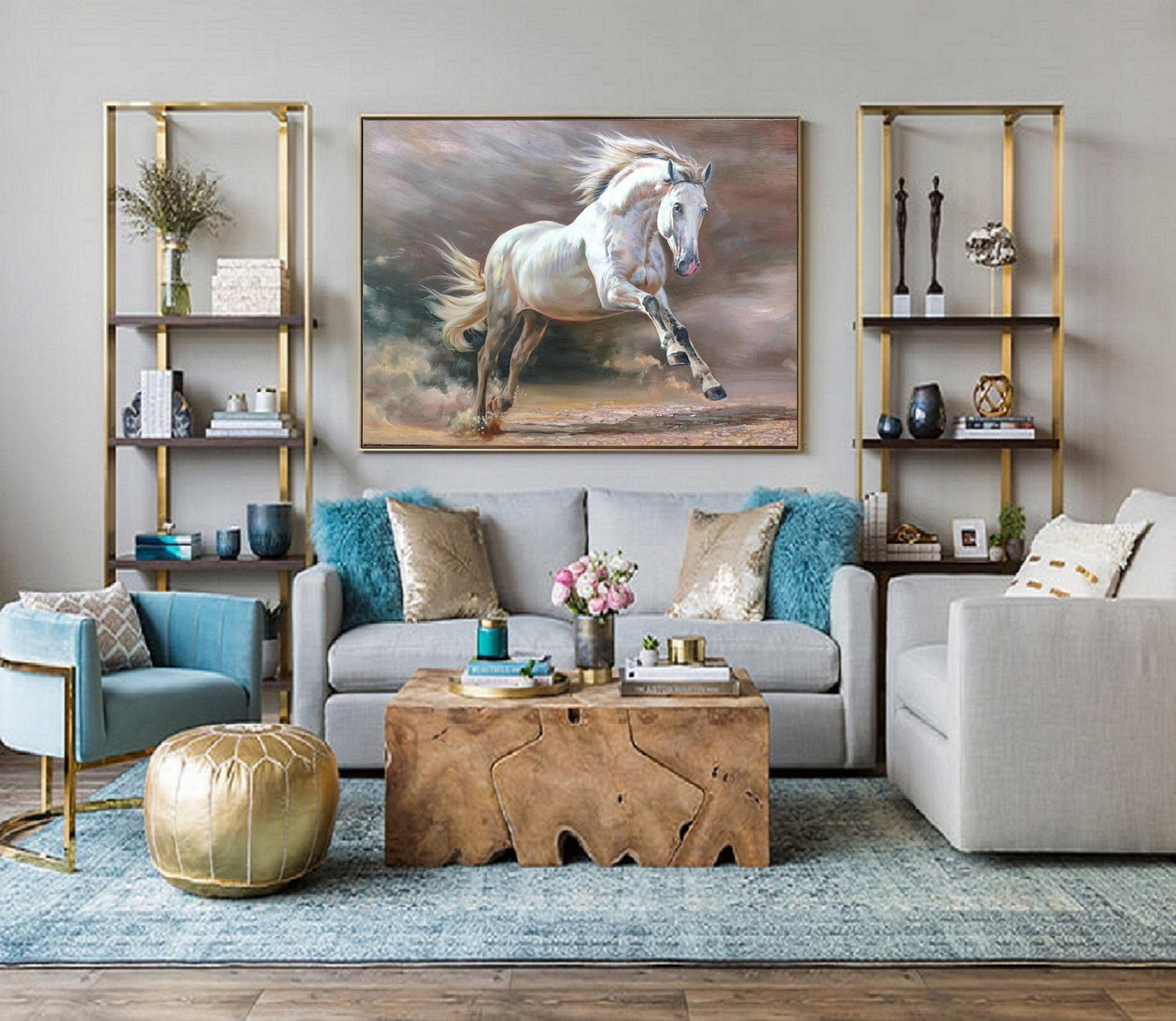 White Horse Painting Large Canvas Art Horse Decor Horse Oil Painting Large Oil Painting Horse Wall Art Large Wall Art Living Room Art #M5140