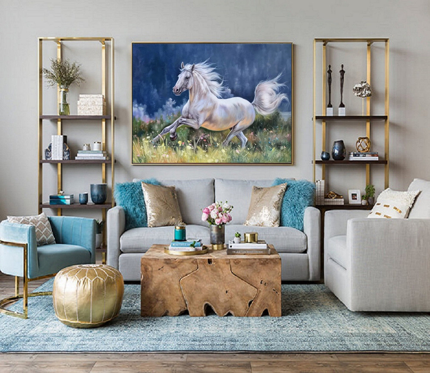 Large Canvas Art Horse Decor Horse Oil Painting White Horse Painting Large Oil Painting Horse Wall Art Large Wall Art Living Room Art #M5138