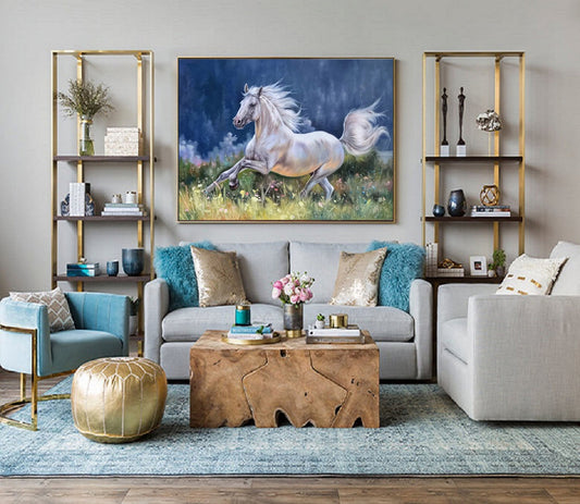 Large Canvas Art Horse Decor Horse Oil Painting White Horse Painting Large Oil Painting Horse Wall Art Large Wall Art Living Room Art #M5138