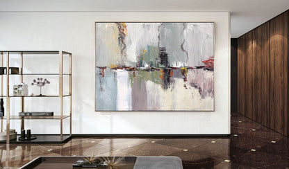 White Texture Abstract Painting, Large Abstract Art, Original Ocean Abstract Painting, Gray Green Abstract Painting, Large Abstract Painting