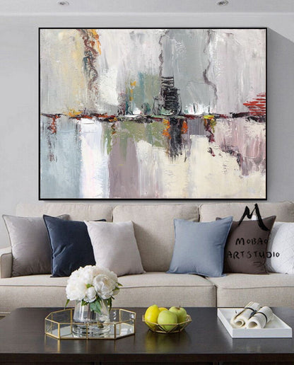 White Texture Abstract Painting, Large Abstract Art, Original Ocean Abstract Painting, Gray Green Abstract Painting, Large Abstract Painting