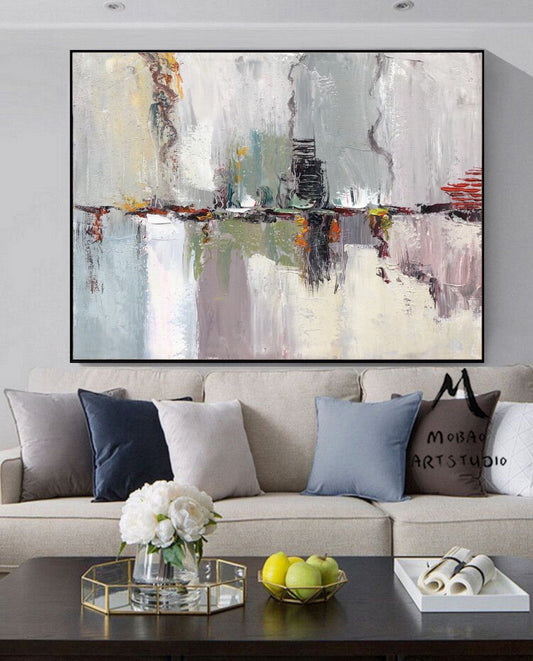 White Texture Abstract Painting, Large Abstract Art, Original Ocean Abstract Painting, Gray Green Abstract Painting, Large Abstract Painting