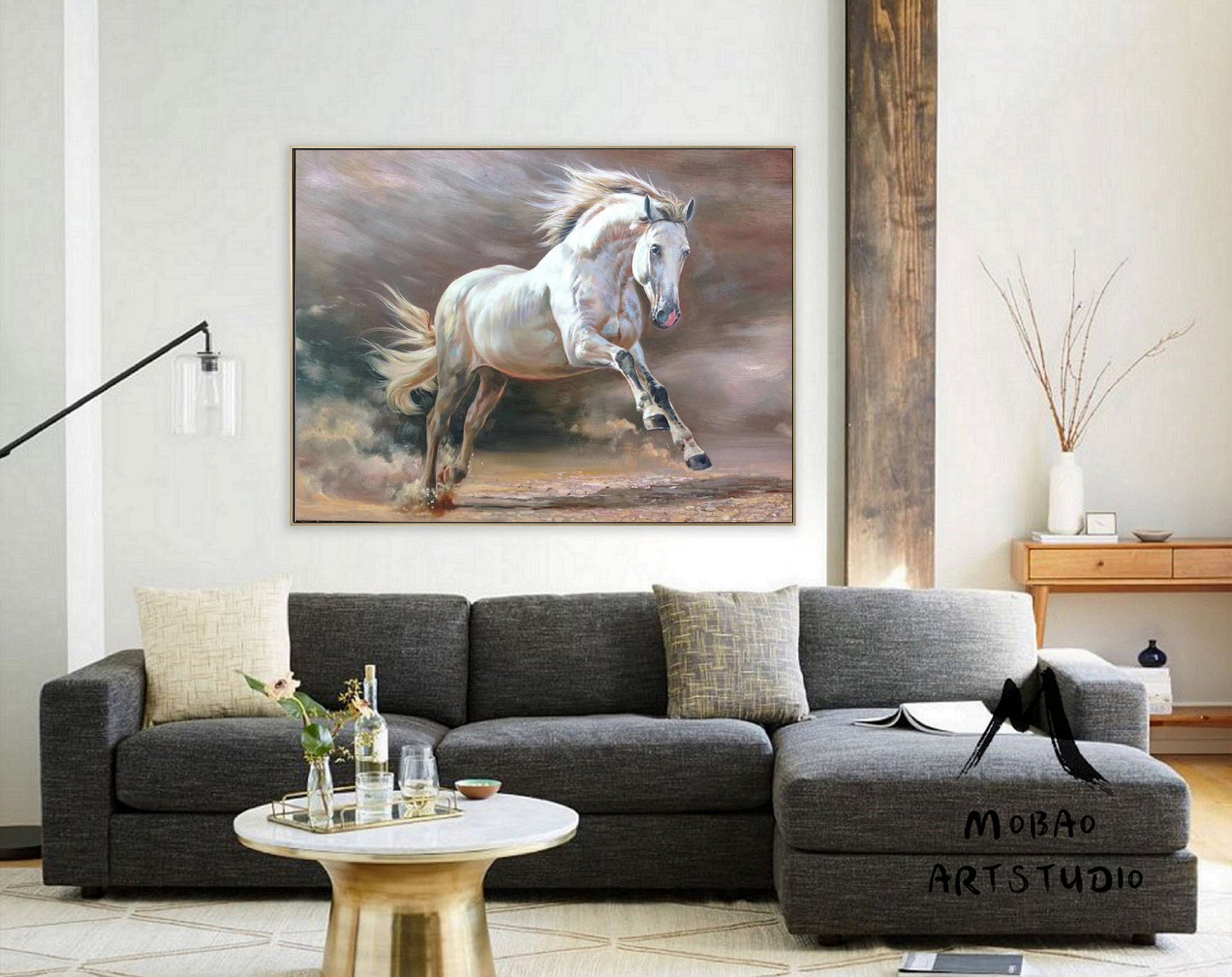 White Horse Painting Large Canvas Art Horse Decor Horse Oil Painting Large Oil Painting Horse Wall Art Large Wall Art Living Room Art #M5140