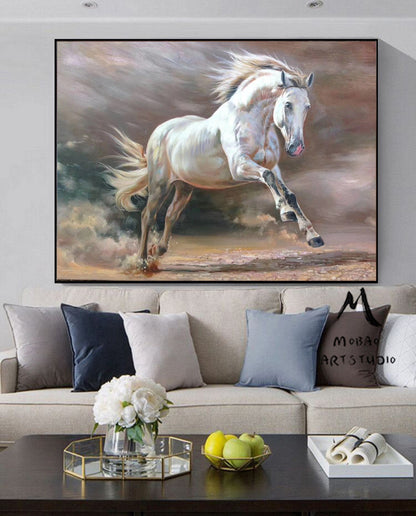 White Horse Painting Large Canvas Art Horse Decor Horse Oil Painting Large Oil Painting Horse Wall Art Large Wall Art Living Room Art #M5140