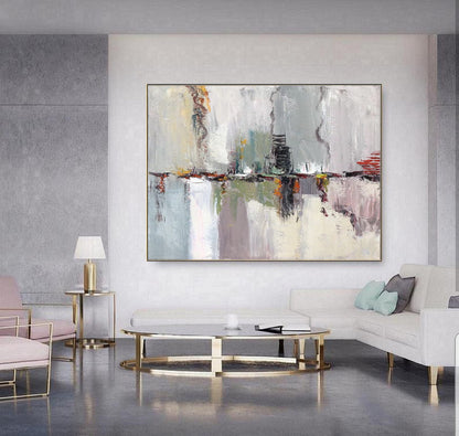 White Texture Abstract Painting, Large Abstract Art, Original Ocean Abstract Painting, Gray Green Abstract Painting, Large Abstract Painting