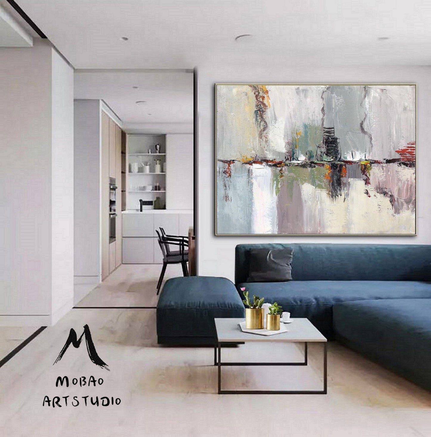 White Texture Abstract Painting, Large Abstract Art, Original Ocean Abstract Painting, Gray Green Abstract Painting, Large Abstract Painting