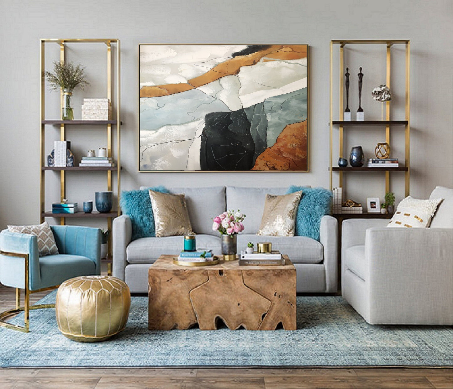 Original Abstract Painting,Large Abstract Painting, Green Painting White Painting, Minimalist Painting, Living Room Wall Art #Sea of clouds