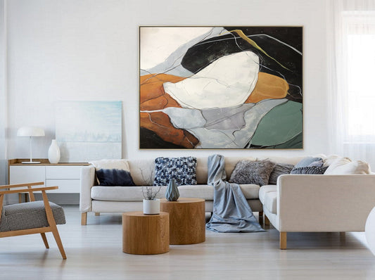 Large Abstract Painting,White Painting Black Painting, Original Minimalist Abstract Painting, Abstract Painting, Large Wall Canvas Painting