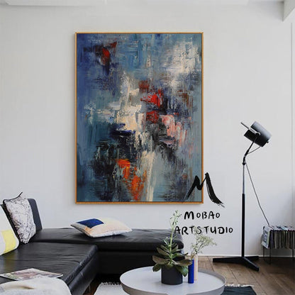 Original Blue Abstract Painting, Large White Texture Abstract Painting,Large  Modern Abstract Art,Black Abstract Painting ,Living Room Art