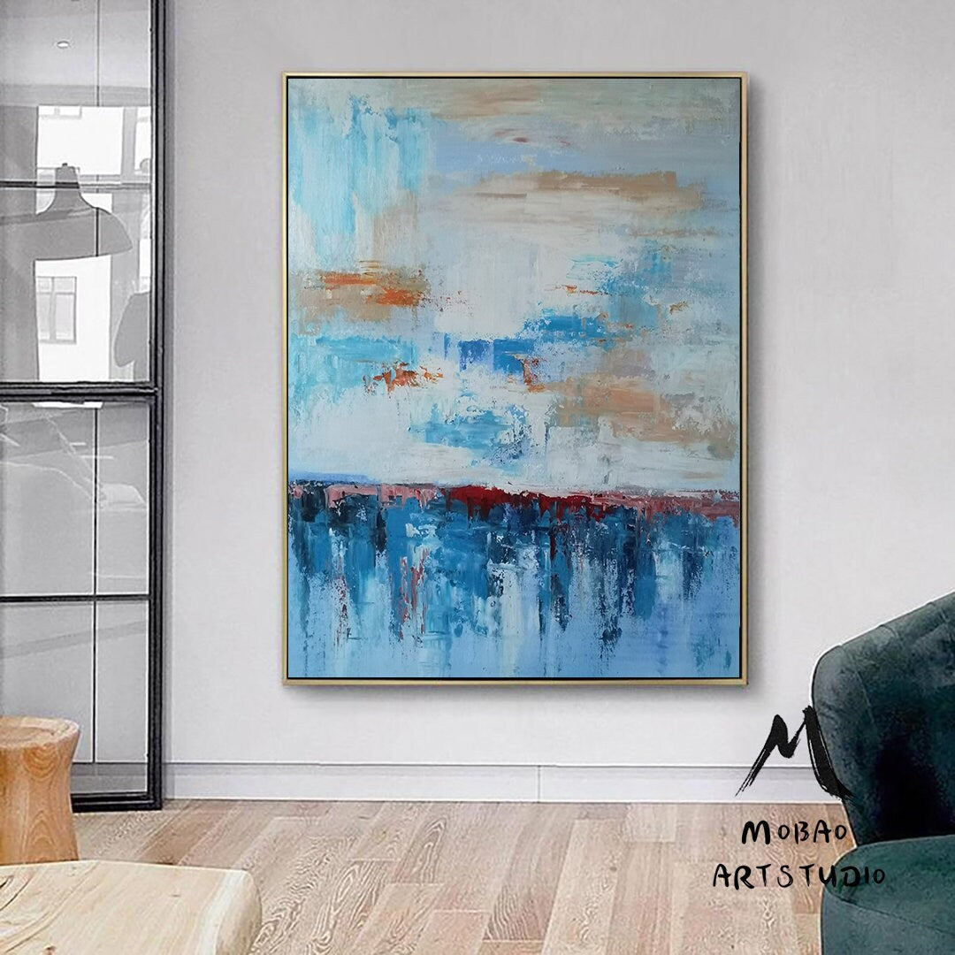 Original Blue Sea Abstract Painting,Large Cloud Painting, Sky Painting, Large Wall Art Painting, Extra Large Wall Art Textured Painting