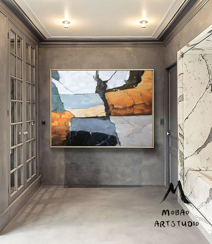 Large Abstract Painting,Gray Abstract Painting , Original Gold Minimalist Abstract Painting, Abstract Painting, Large Wall Canvas Painting