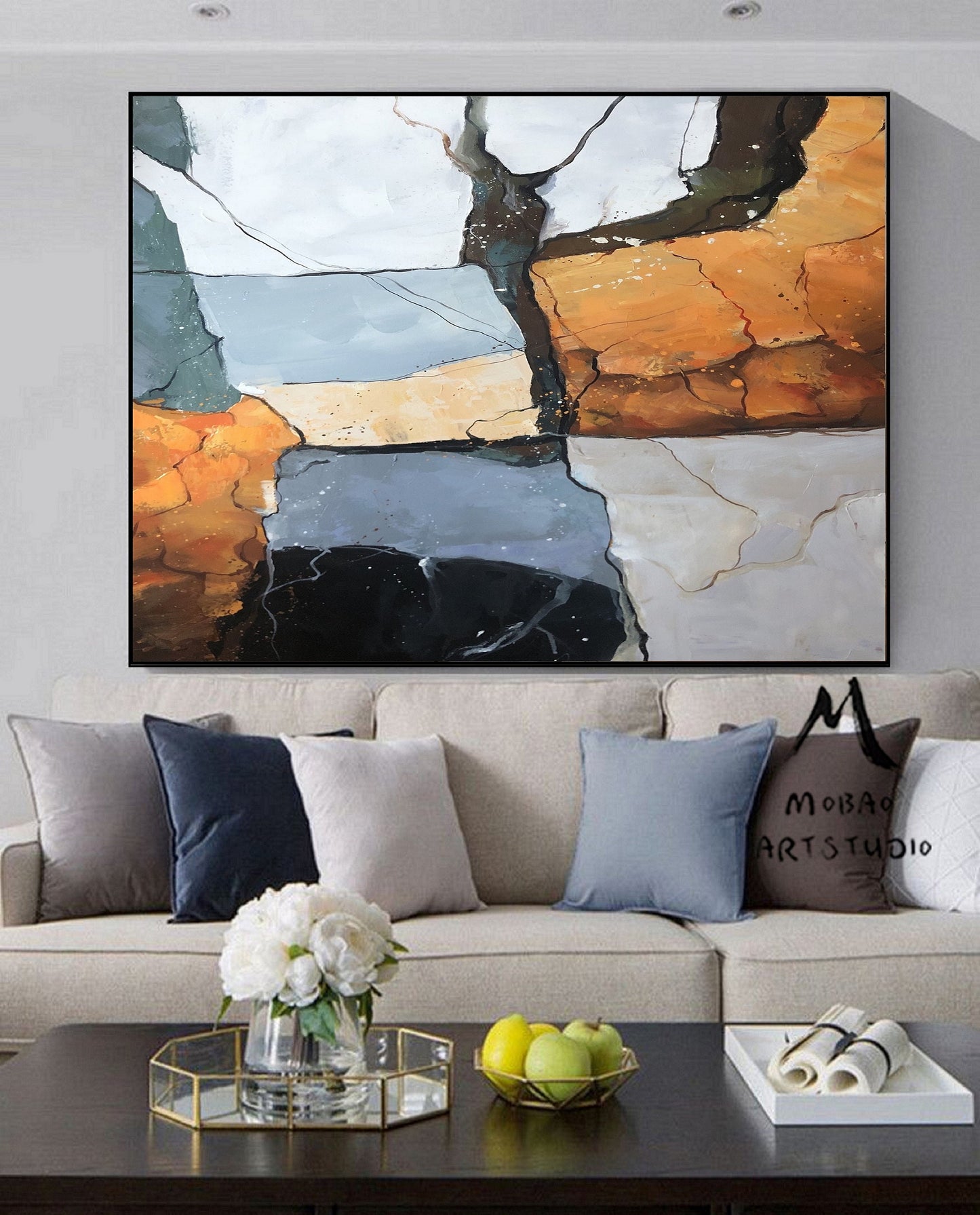 Large Abstract Painting,Gray Abstract Painting , Original Gold Minimalist Abstract Painting, Abstract Painting, Large Wall Canvas Painting