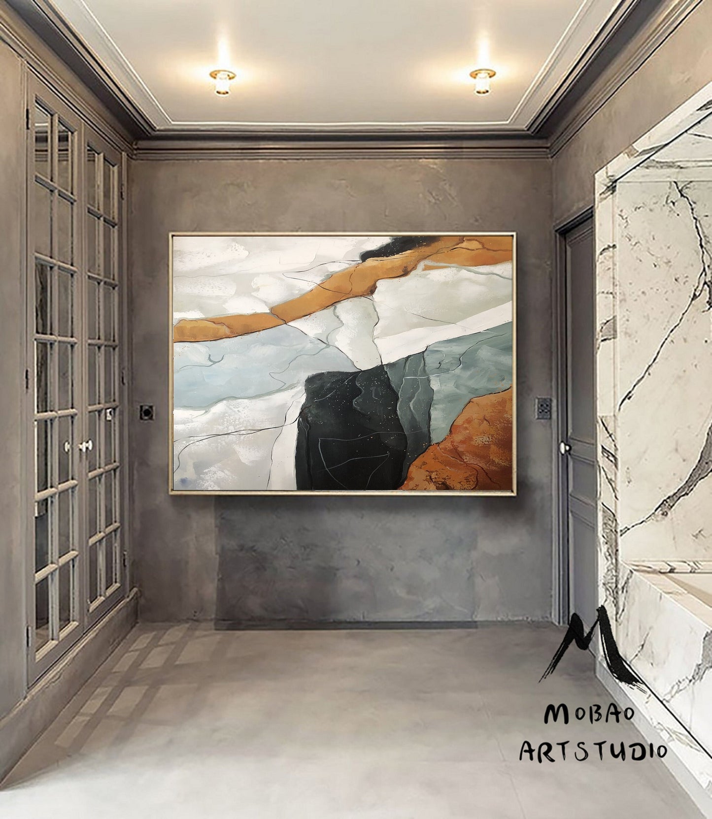 Original Abstract Painting,Large Abstract Painting, Green Painting White Painting, Minimalist Painting, Living Room Wall Art #Sea of clouds