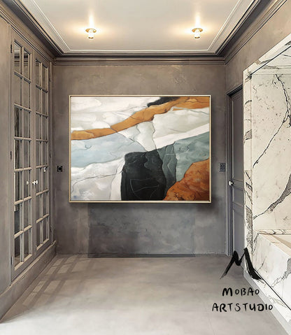 Original Abstract Painting,Large Abstract Painting, Green Painting White Painting, Minimalist Painting, Living Room Wall Art #Sea of clouds