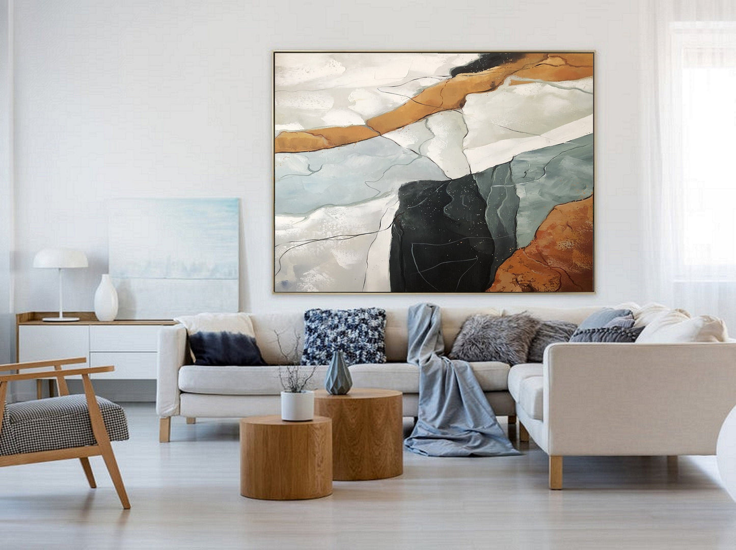 Original Abstract Painting,Large Abstract Painting, Green Painting White Painting, Minimalist Painting, Living Room Wall Art #Sea of clouds